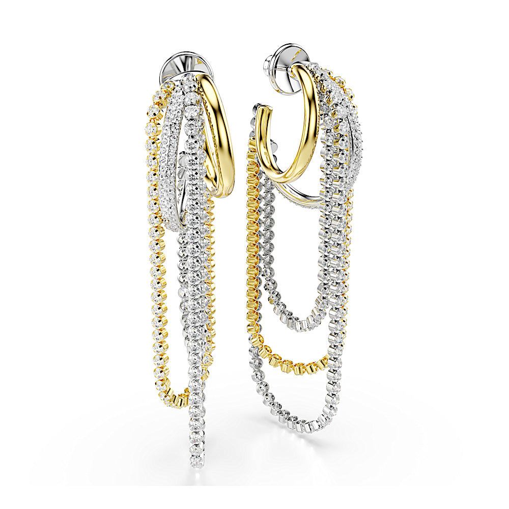 Pendientes Hyperbola, Con superposiciones, Talla redonda, Blancos, Combinación de acabados metálicos