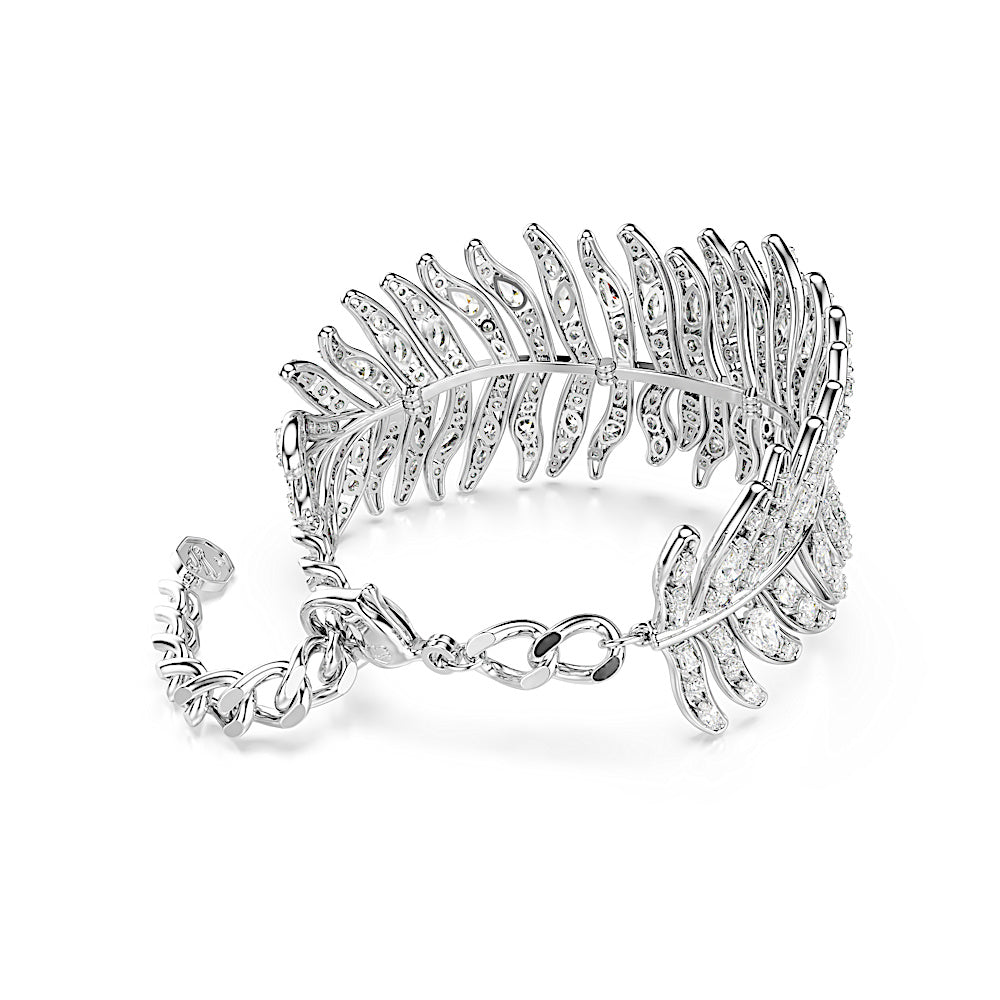 Pulsera Vienna, Tallas mixtas, Pluma, Blanca, Baño de rodio