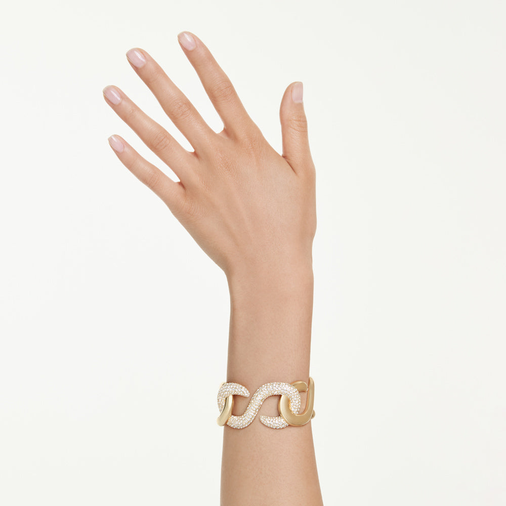 Brazalete Dextera, Talla redonda, Blanco, Baño tono oro