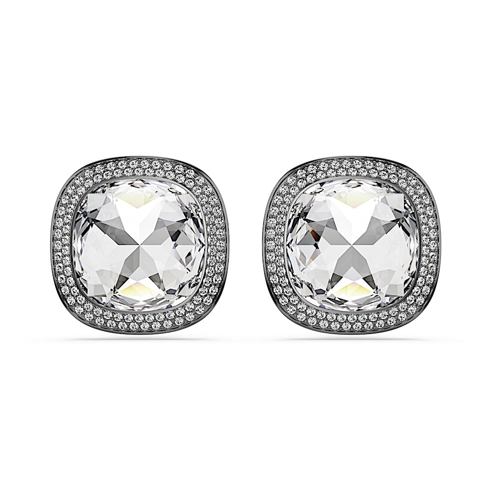 Pendientes de clip Una Angelic, Talla cojin, Blancos, Baño de rutenio