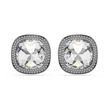 Pendientes de clip Una Angelic, Talla cojin, Blancos, Baño de rutenio