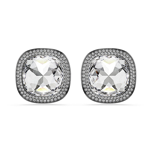 Pendientes de clip Una Angelic, Talla cojin, Blancos, Baño de rutenio