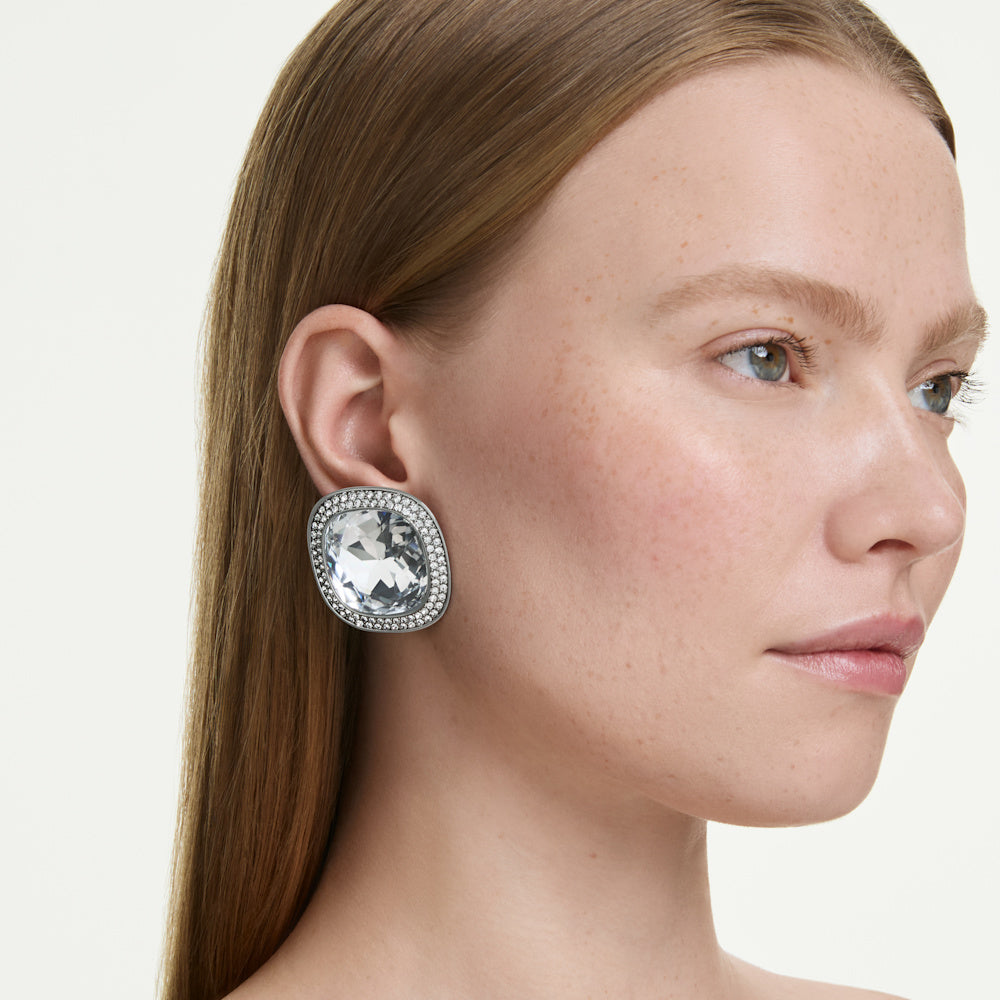 Pendientes de clip Una Angelic, Talla cojin, Blancos, Baño de rutenio