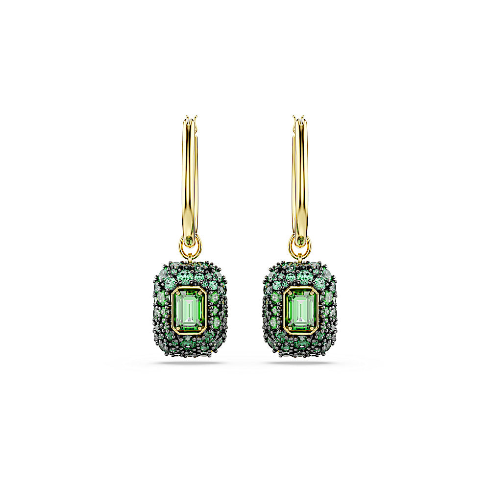 Pendientes Sublima, Talla octogonal, Verdes, Acabado en oro de 18 quilates