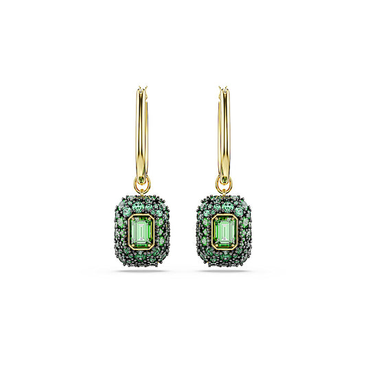 Pendientes Sublima, Talla octogonal, Verdes, Acabado en oro de 18 quilates