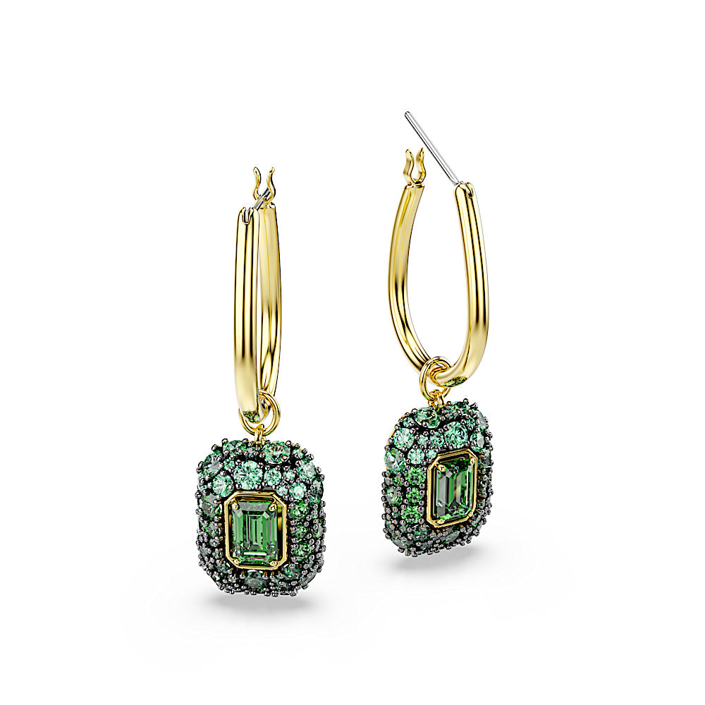 Pendientes Sublima, Talla octogonal, Verdes, Acabado en oro de 18 quilates