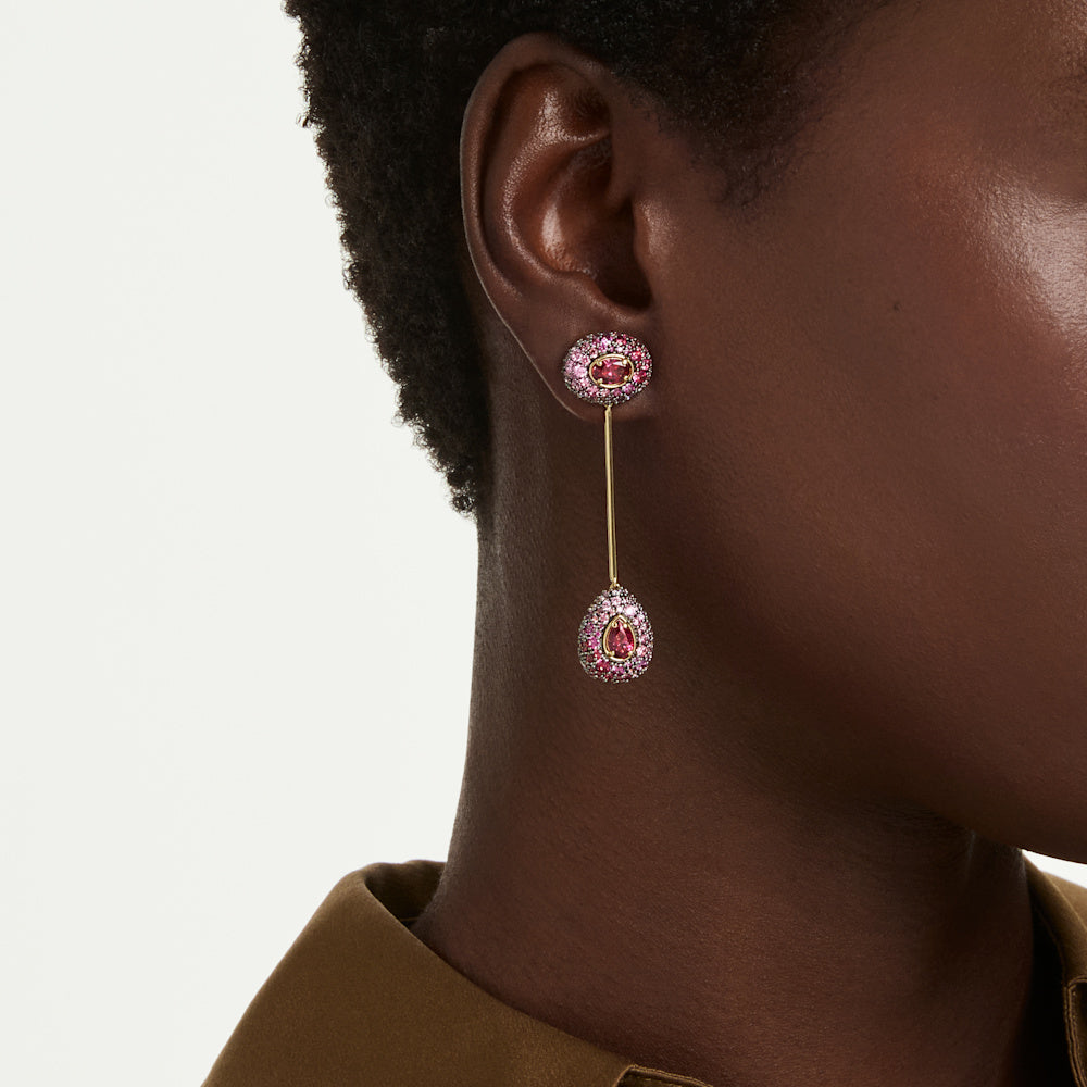 Pendientes Sublima, Talla pera, Rojos, Acabado en oro de 18 quilates