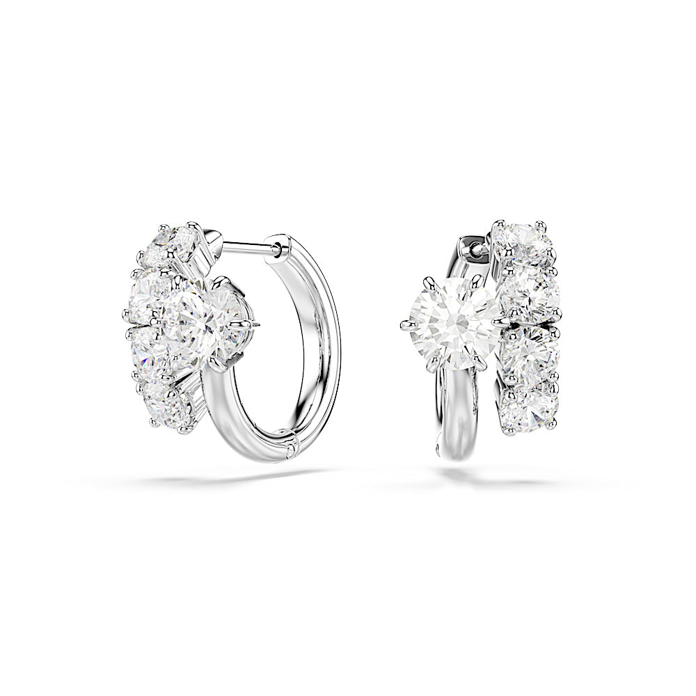 Pendientes de aro Matrix, Talla redonda, Blancos, Baño de rodio
