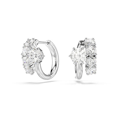 Pendientes de aro Matrix, Talla redonda, Blancos, Baño de rodio