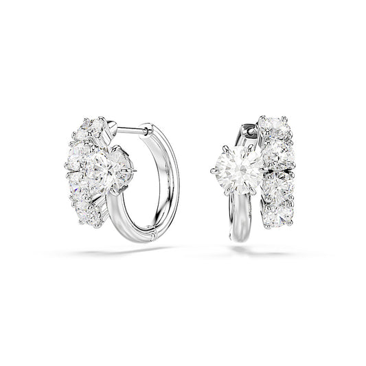 Pendientes de aro Matrix, Talla redonda, Blancos, Baño de rodio