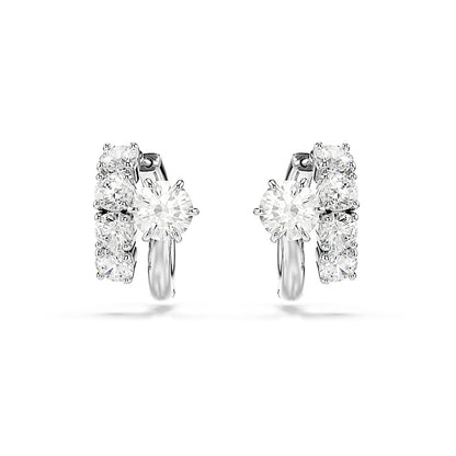 Pendientes de aro Matrix, Talla redonda, Blancos, Baño de rodio