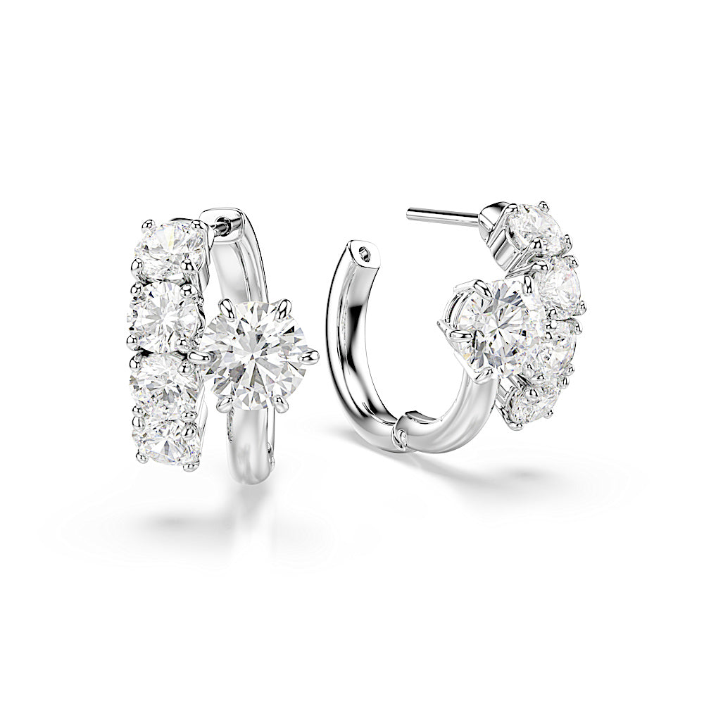 Pendientes de aro Matrix, Talla redonda, Blancos, Baño de rodio