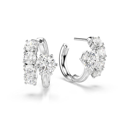 Pendientes de aro Matrix, Talla redonda, Blancos, Baño de rodio