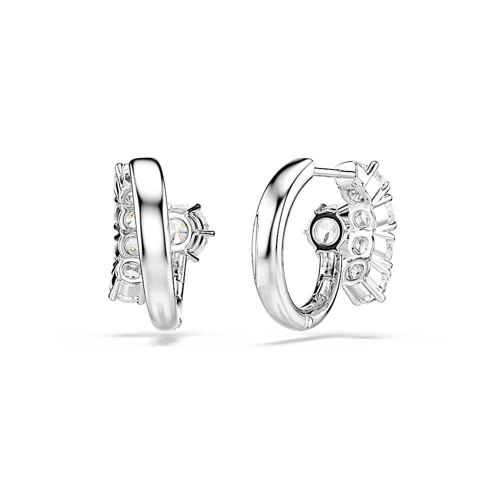 Pendientes de aro Matrix, Talla redonda, Blancos, Baño de rodio