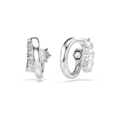 Pendientes de aro Matrix, Talla redonda, Blancos, Baño de rodio