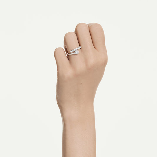 Anillo abierto Matrix, Talla redonda, Blanco, Baño de rodio