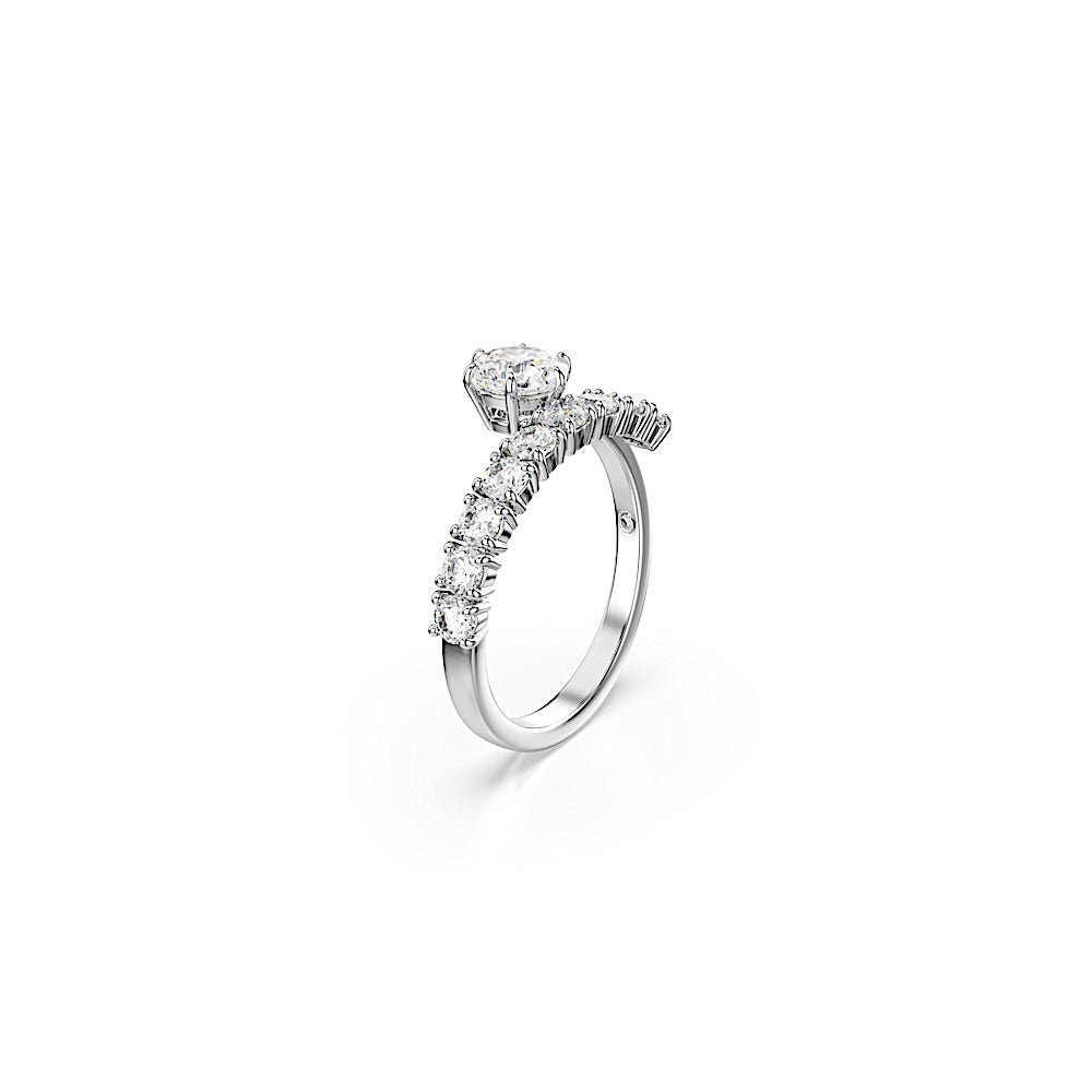 Anillo abierto Matrix, Talla redonda, Blanco, Baño de rodio