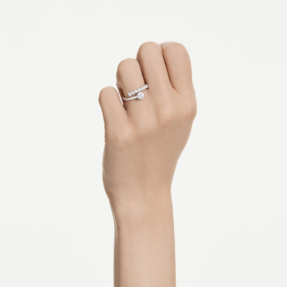 Anillo abierto Matrix, Talla redonda, Blanco, Baño de rodio