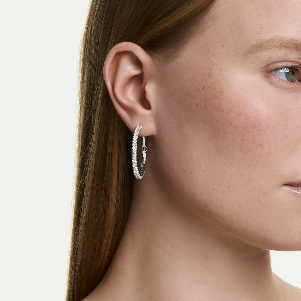 Pendientes de aro Dextera, Talla redonda, Blancos, Baño de rodio
