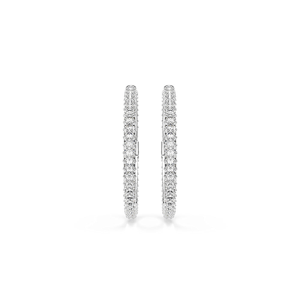 Pendientes de aro Dextera, Talla redonda, Blancos, Baño de rodio