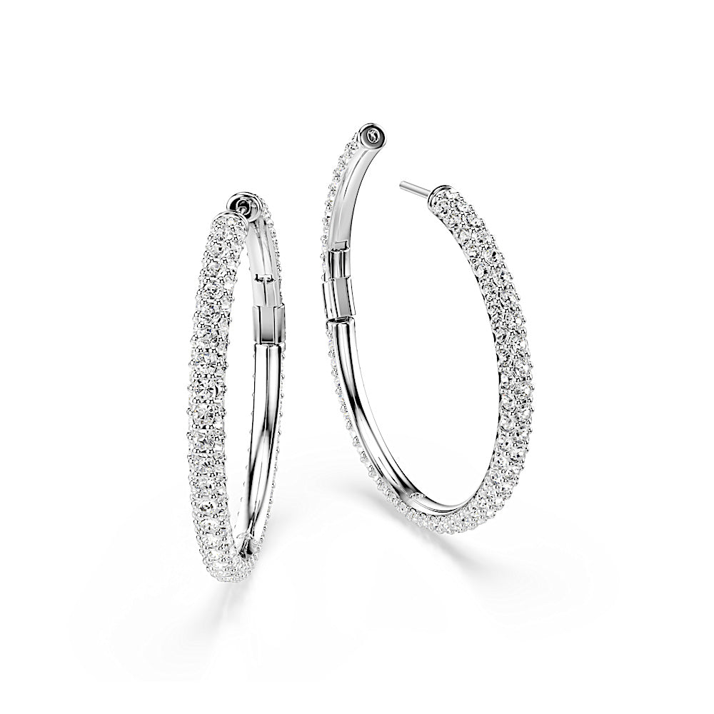 Pendientes de aro Dextera, Talla redonda, Blancos, Baño de rodio