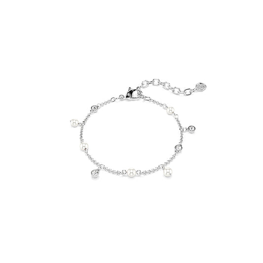 Pulsera Imber, Perla de cristal, Talla redonda, Blanca, Baño de rodio