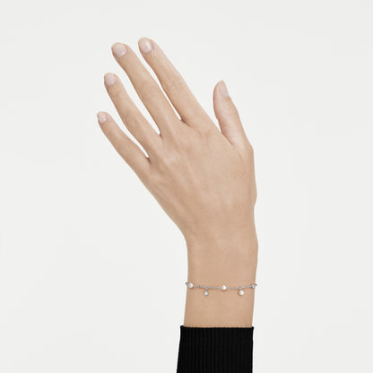 Pulsera Imber, Perla de cristal, Talla redonda, Blanca, Baño de rodio