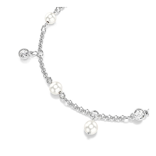 Pulsera Imber, Perla de cristal, Talla redonda, Blanca, Baño de rodio