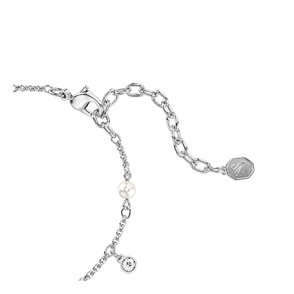 Pulsera Imber, Perla de cristal, Talla redonda, Blanca, Baño de rodio