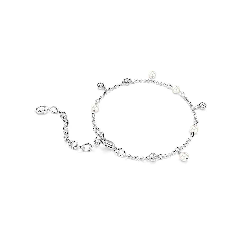 Pulsera Imber, Perla de cristal, Talla redonda, Blanca, Baño de rodio
