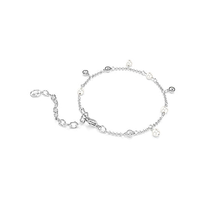 Pulsera Imber, Perla de cristal, Talla redonda, Blanca, Baño de rodio