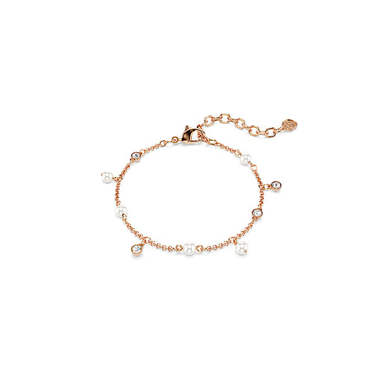 Pulsera Imber, Perla de cristal, Talla redonda, Blanca, Acabado en oro rosa de 18 quilates