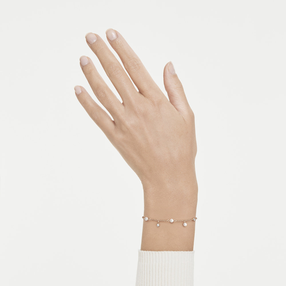 Pulsera Imber, Perla de cristal, Talla redonda, Blanca, Acabado en oro rosa de 18 quilates