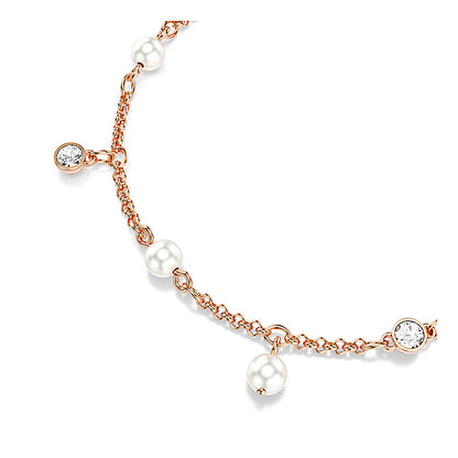 Pulsera Imber, Perla de cristal, Talla redonda, Blanca, Acabado en oro rosa de 18 quilates