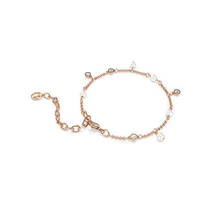 Pulsera Imber, Perla de cristal, Talla redonda, Blanca, Acabado en oro rosa de 18 quilates