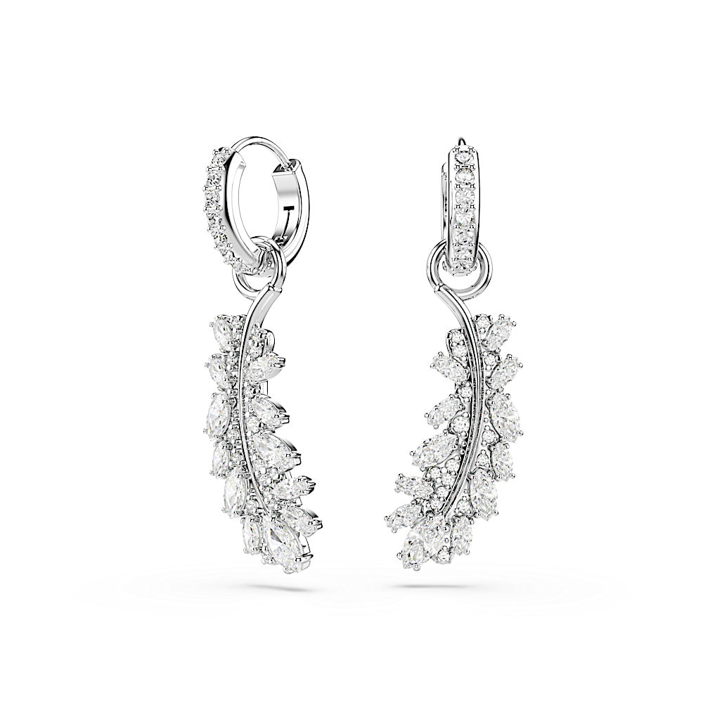 Pendientes Vienna, Tallas mixtas, Pluma, Blancos, Baño de rodio