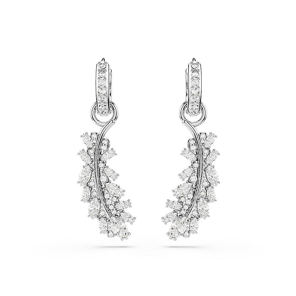 Pendientes Vienna, Tallas mixtas, Pluma, Blancos, Baño de rodio