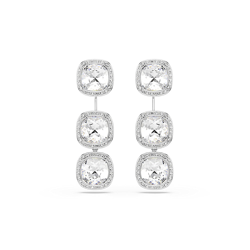 Pendientes Una Angelic, Talla cojin, Blancos, Baño de rodio
