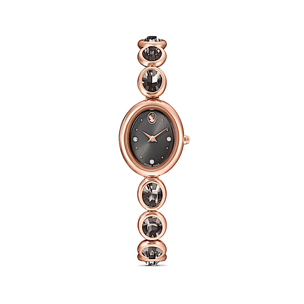 Reloj Imber oval, Fabricado en Suiza, Brazalete de metal, Negro, Acabado tono oro rosa