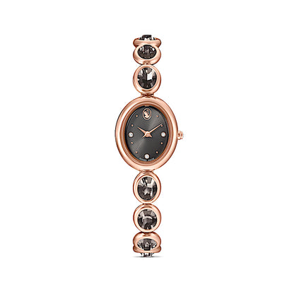 Reloj Imber oval, Fabricado en Suiza, Brazalete de metal, Negro, Acabado tono oro rosa