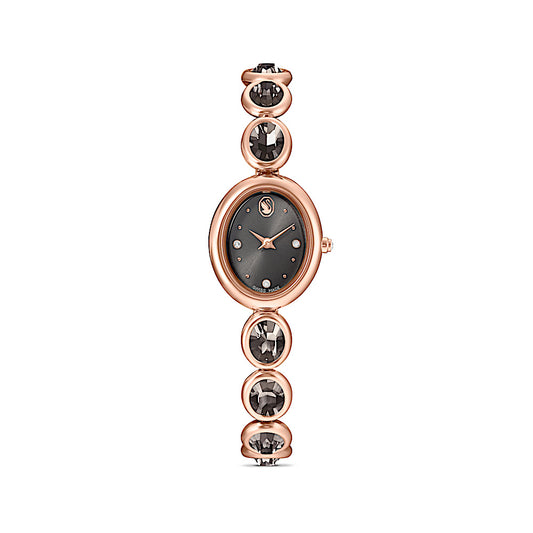 Reloj Imber oval, Fabricado en Suiza, Brazalete de metal, Negro, Acabado tono oro rosa