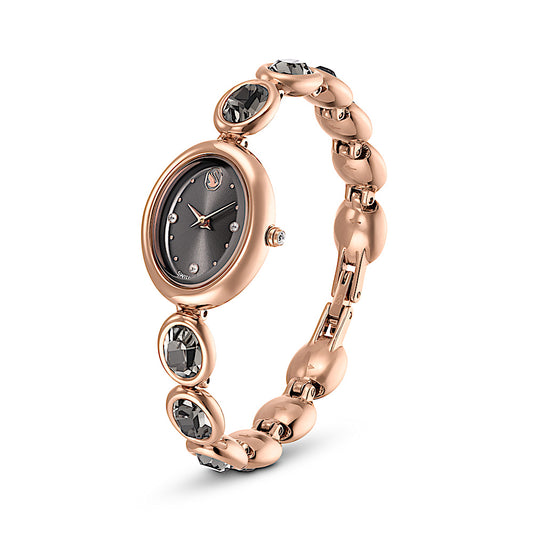 Reloj Imber oval, Fabricado en Suiza, Brazalete de metal, Negro, Acabado tono oro rosa