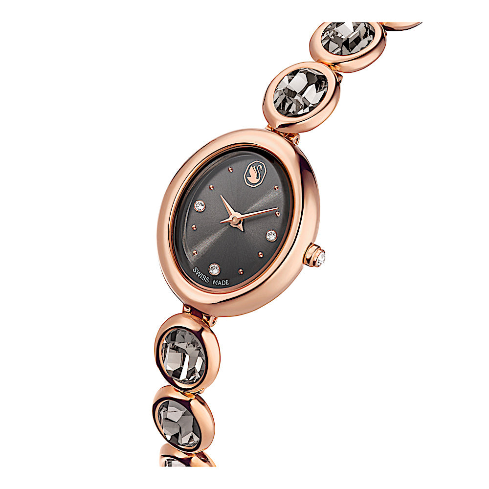 Reloj Imber oval, Fabricado en Suiza, Brazalete de metal, Negro, Acabado tono oro rosa