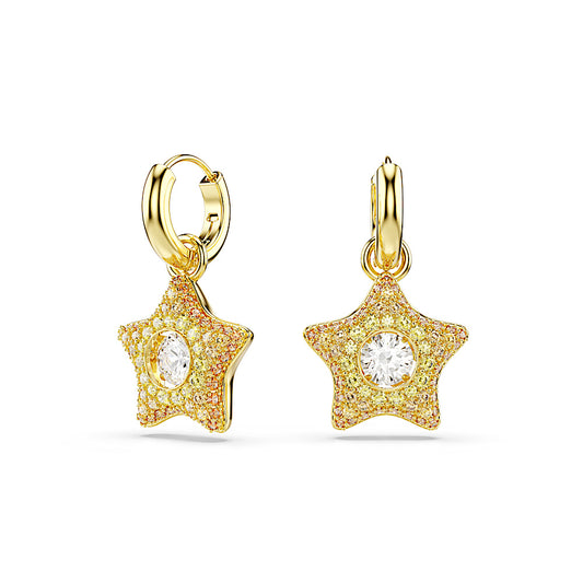 Pendientes Sublima, Talla redonda, Estrella, Multicolores, Acabado en oro de 18 quilates