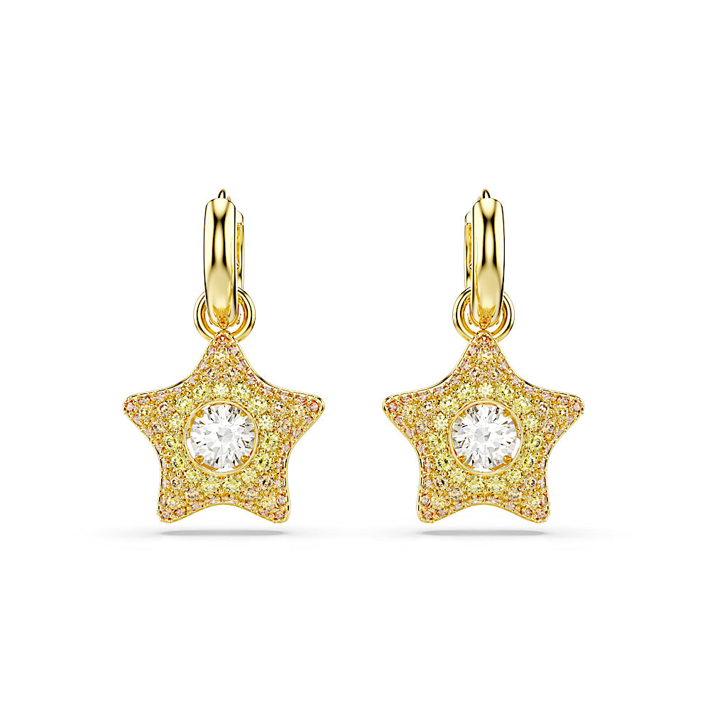 Pendientes Sublima, Talla redonda, Estrella, Multicolores, Acabado en oro de 18 quilates