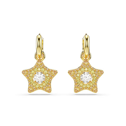 Pendientes Sublima, Talla redonda, Estrella, Multicolores, Acabado en oro de 18 quilates