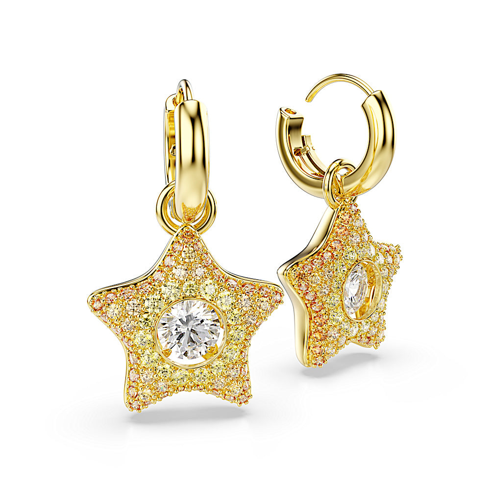 Pendientes Sublima, Talla redonda, Estrella, Multicolores, Acabado en oro de 18 quilates