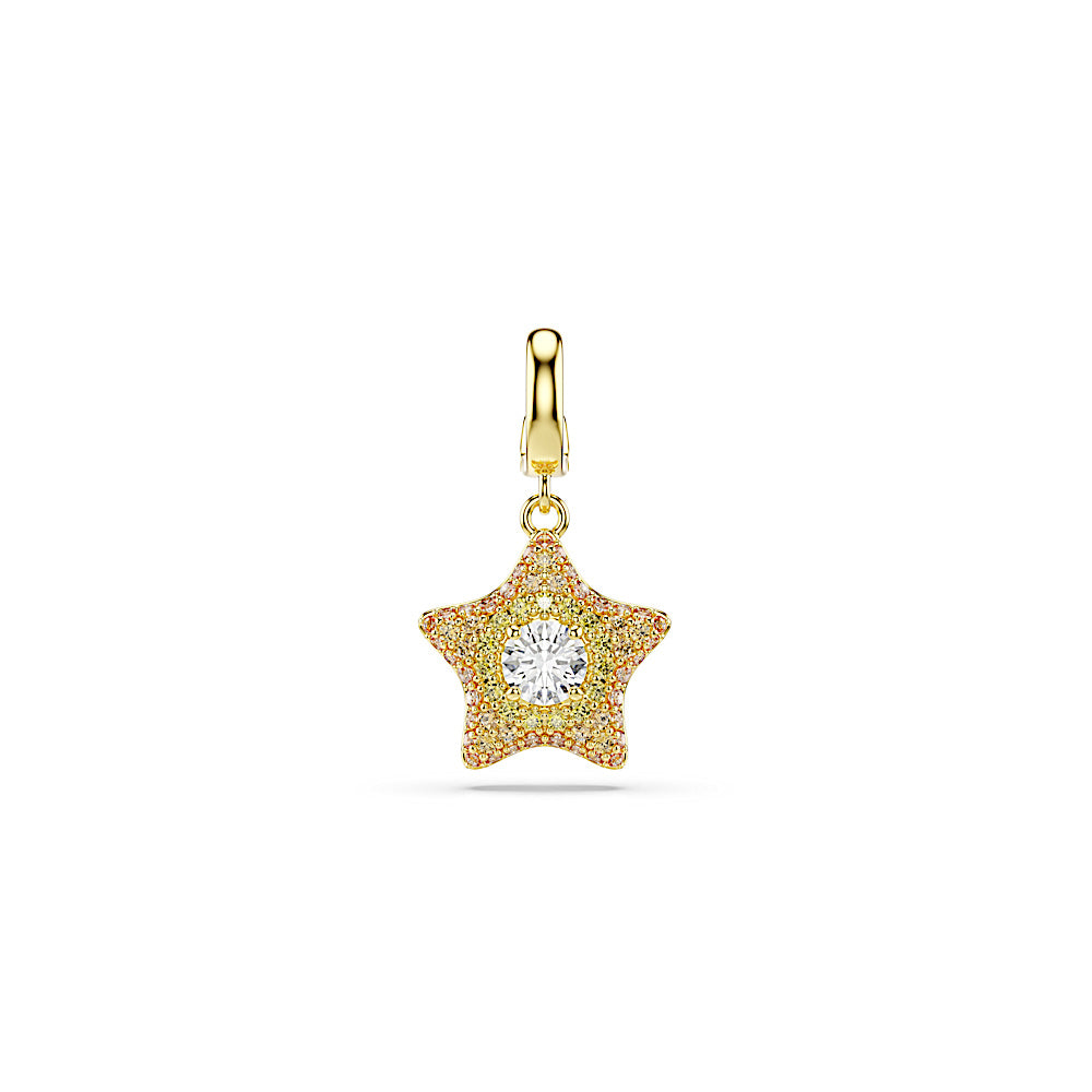 Charm Sublima, Talla redonda, Estrella, Amarillo, Acabado en oro de 18 quilates