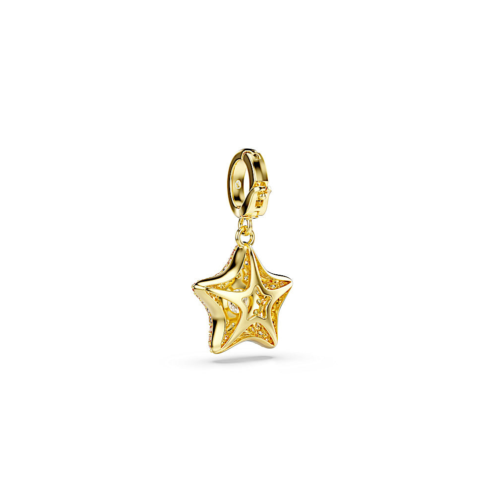 Charm Sublima, Talla redonda, Estrella, Amarillo, Acabado en oro de 18 quilates