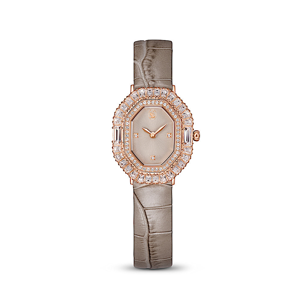 Reloj Matrix octagon, Correa de piel, Beige, Acabado tono oro rosa